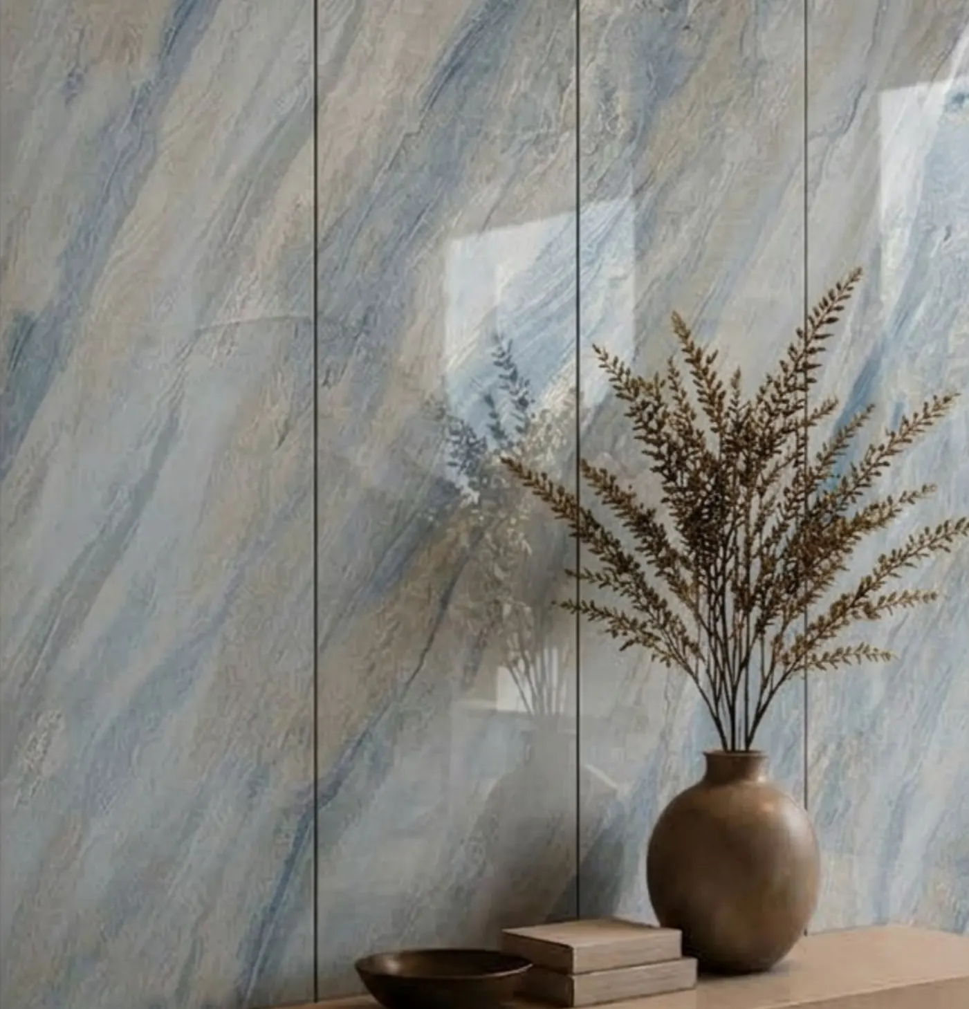 Ocean Marble feature wall finished in laminate