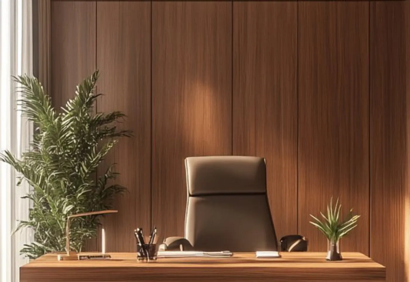 Woodgrain office panelling finished in laminate